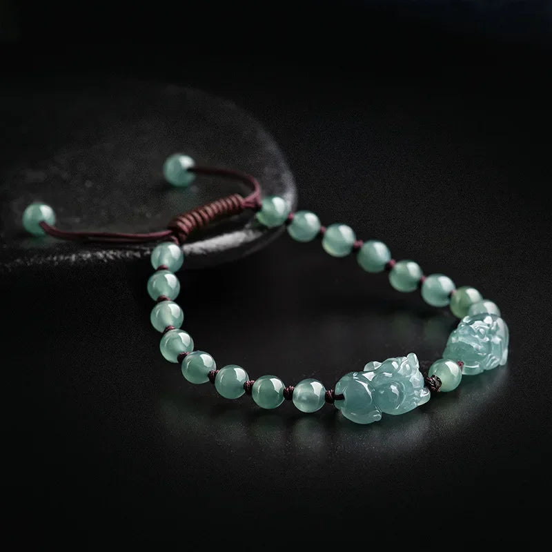 Customized Natural Emerald Abacus Beads Pixiu Elastic Bracelet Jade Round Necklace Jewellery Fashion Man Woman Luck Amulet New
