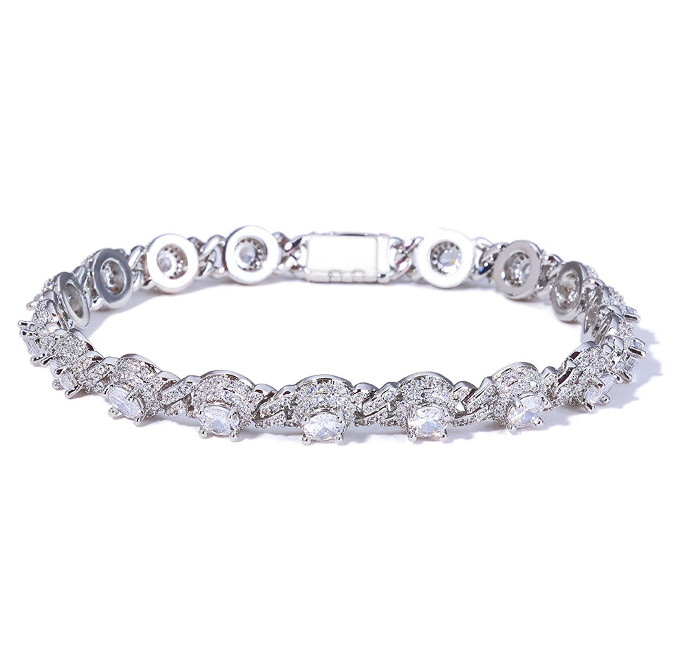 Hip Hop High End Jewelry Diamond White Gold Iced Out Bracelet 7.5mm Big Cz Round Bead 1Row Cuban Bracelet for Women Men Gift