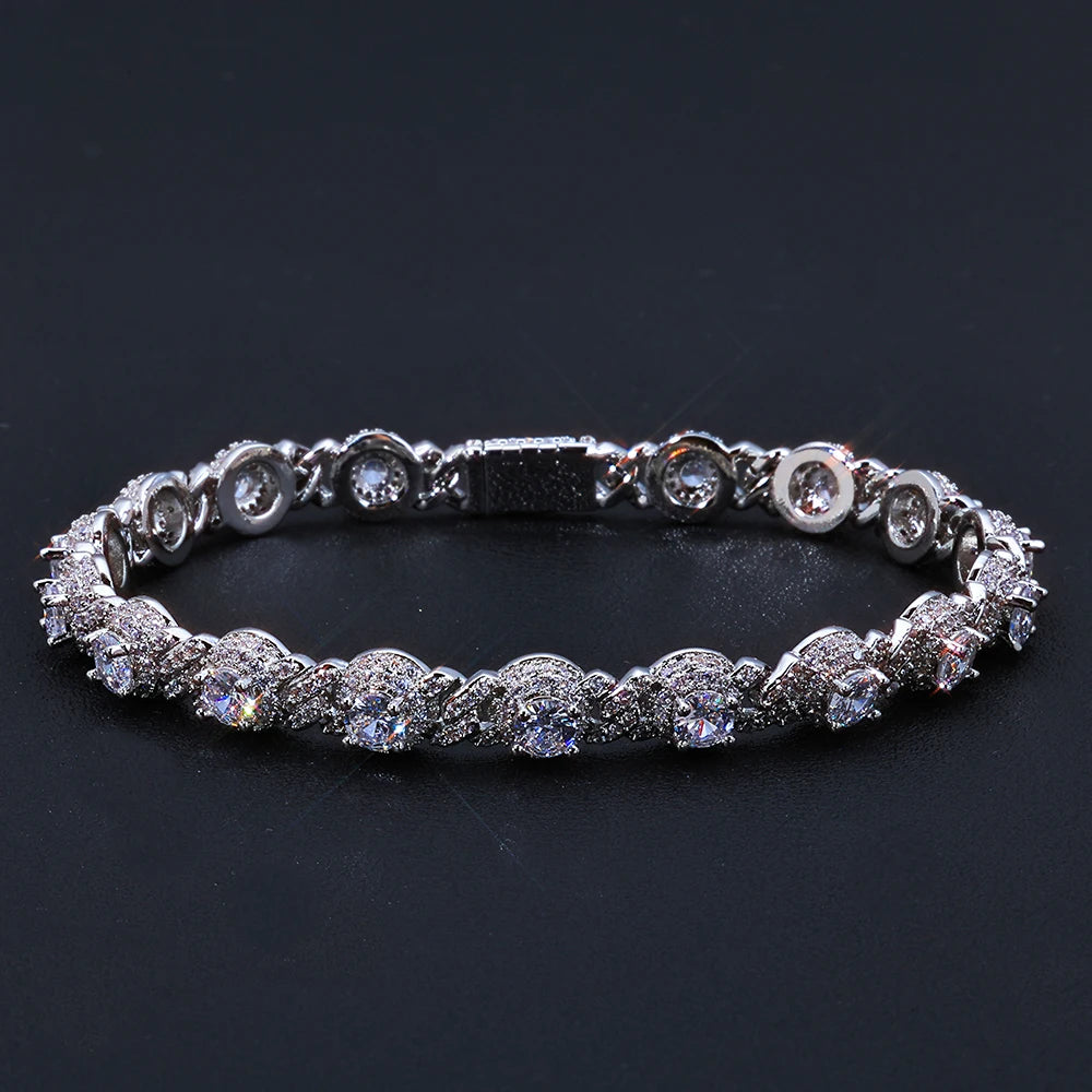 Hip Hop High End Jewelry Diamond White Gold Iced Out Bracelet 7.5mm Big Cz Round Bead 1Row Cuban Bracelet for Women Men Gift