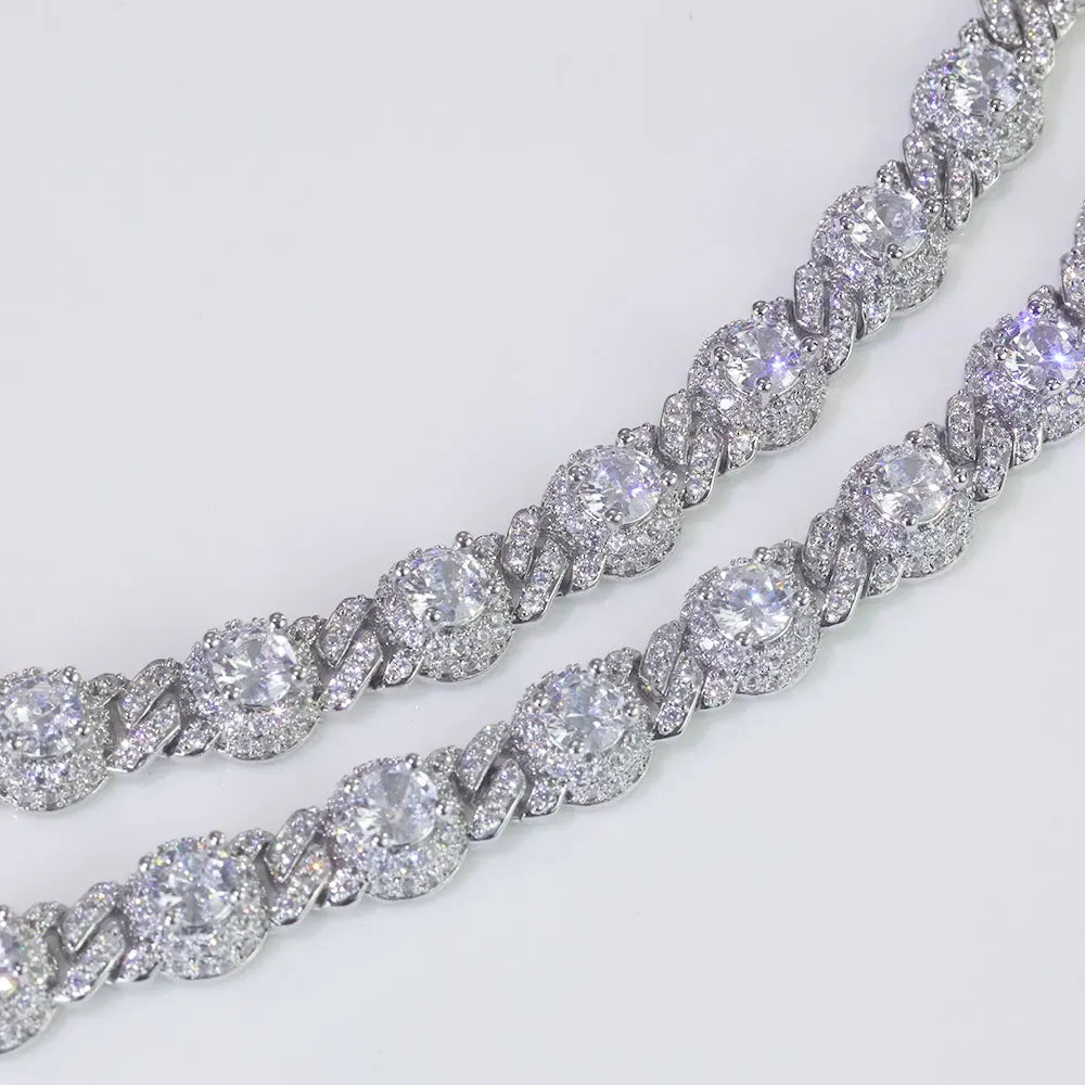 Hip Hop High End Jewelry Diamond White Gold Iced Out Bracelet 7.5mm Big Cz Round Bead 1Row Cuban Bracelet for Women Men Gift