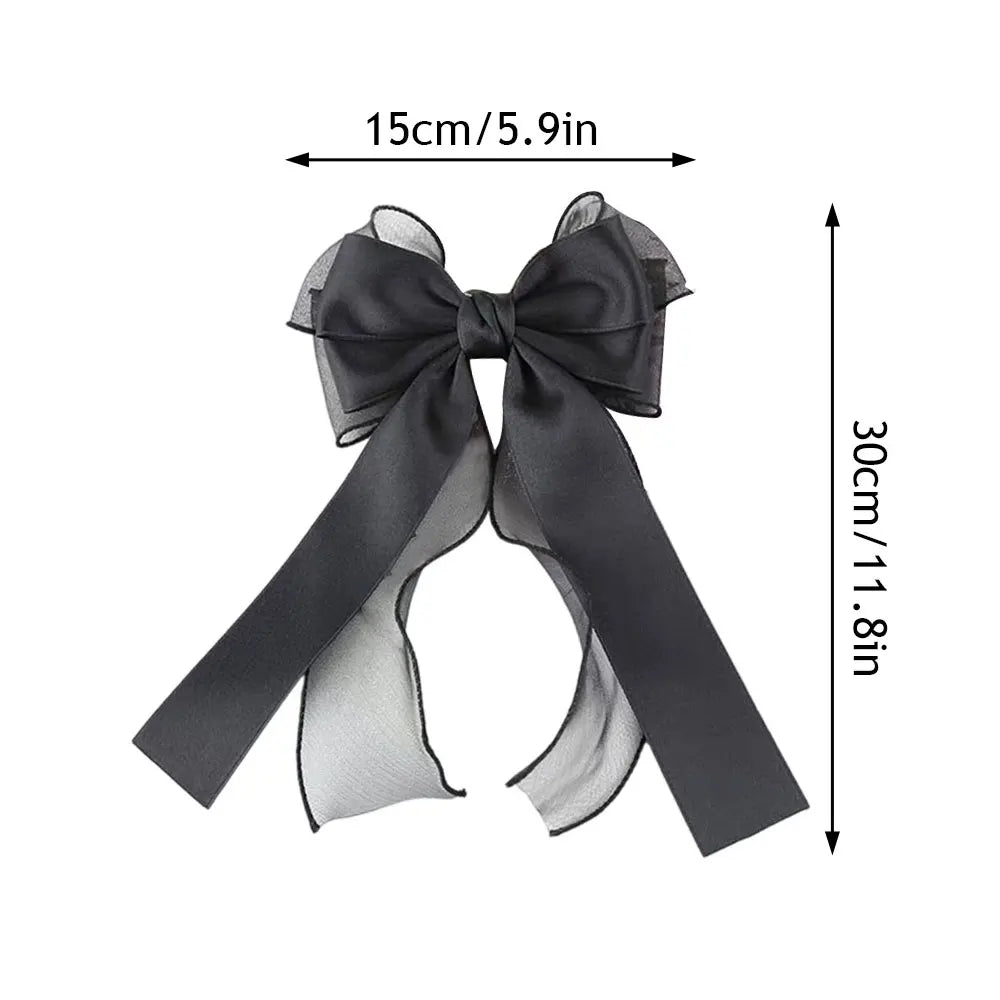 Cloth Fabric Hair Clip Long Ribbon Bow Hair Clamp DIY Hair Accessory Organza Bowknot Hairpins Elegant Barrettes Ponytail Clip