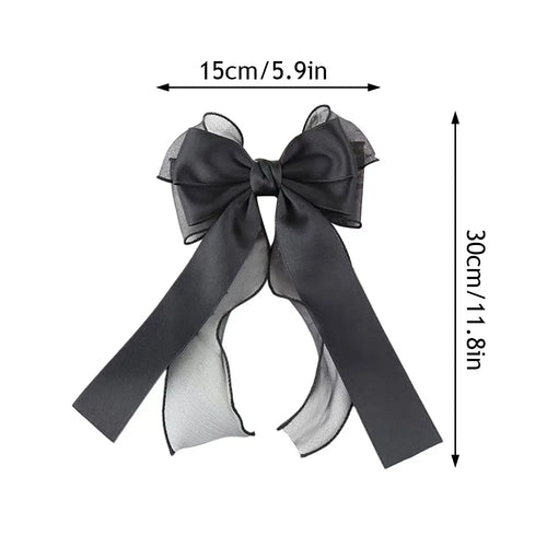 Cloth Fabric Hair Clip Long Ribbon Bow Hair Clamp DIY Hair Accessory Organza Bowknot Hairpins Elegant Barrettes Ponytail Clip