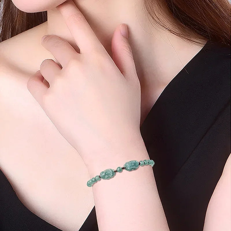Customized Natural Emerald Abacus Beads Pixiu Elastic Bracelet Jade Round Necklace Jewellery Fashion Man Woman Luck Amulet New